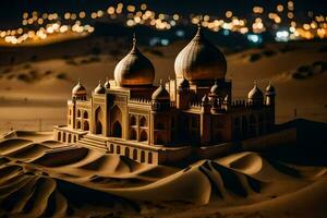 a model of a mosque in the desert at night. AI-Generated photo