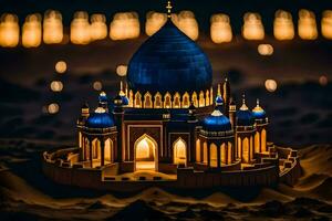 a model of a mosque in the desert at night. AI-Generated photo