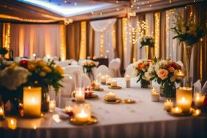 un Boda recepción con velas y flores generado por ai foto