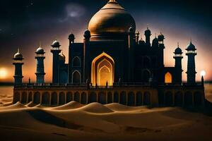 a large mosque in the desert at night. AI-Generated photo