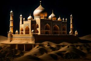 a model of a taj mahal in the desert. AI-Generated photo