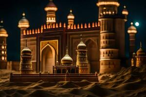 un modelo de un mezquita en el desierto. generado por ai foto