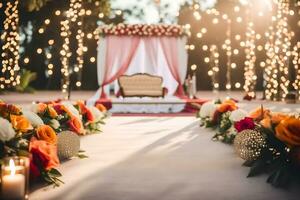 Boda ceremonia en el jardín. generado por ai foto