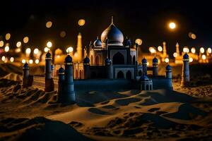 a model of a taj mahal at night. AI-Generated photo