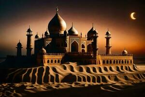 un mezquita en el Desierto a puesta de sol. generado por ai foto