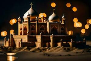 a model of a taj mahal in the desert. AI-Generated photo