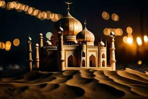 a model of a mosque in the desert at night. AI-Generated photo