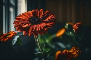 red flower by the window. AI-Generated photo