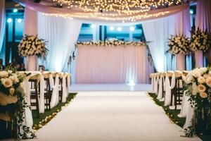 un Boda ceremonia con blanco y oro decoración. generado por ai foto