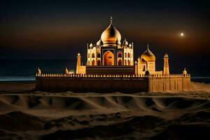 a golden mosque in the desert at night. AI-Generated photo