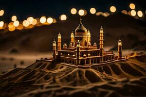 a model of a mosque in the desert at night. AI-Generated photo