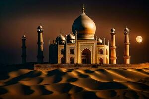 el taj mahal es un hermosa edificio en el desierto. generado por ai foto