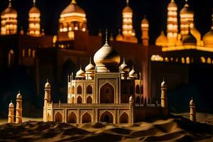 a model of a taj mahal at night. AI-Generated photo