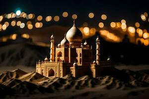 a model of a taj mahal in the desert. AI-Generated photo