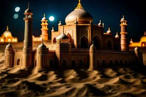 a model of a taj mahal in the desert. AI-Generated photo