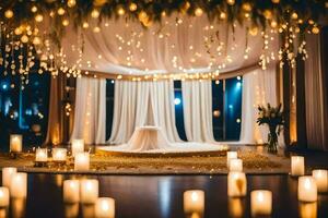 Boda ceremonia con velas y luces. generado por ai foto