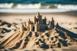 a sand castle on the beach. AI-Generated photo