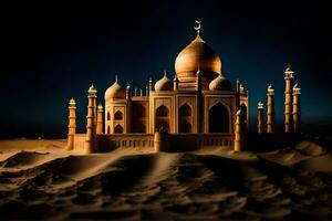 a taj mahal in the desert at night. AI-Generated photo