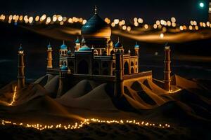 a taj mahal illuminated at night. AI-Generated photo