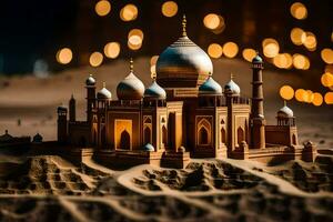 a model of a taj mahal in the desert. AI-Generated photo
