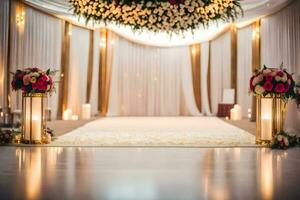 un Boda ceremonia con velas y flores generado por ai foto