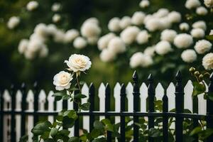 blanco rosas en un cerca. generado por ai foto