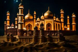 a model of a mosque in the desert. AI-Generated photo
