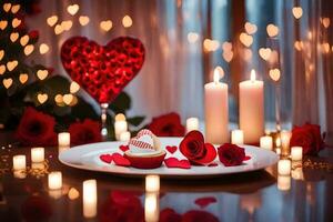 valentine's day cupcakes and candles. AI-Generated photo