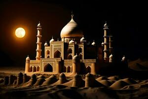 a sand castle is shown in the desert at night. AI-Generated photo