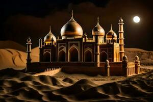 a large mosque in the desert at night. AI-Generated photo