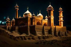 un modelo de un mezquita en el Desierto a noche. generado por ai foto