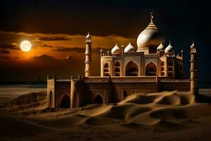 the taj mahal is in the desert at night. AI-Generated photo