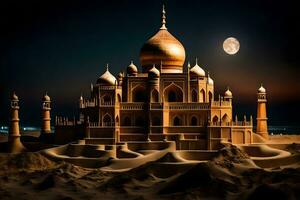 the taj mahal is a sand castle in the desert. AI-Generated photo