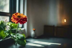 a flower sitting on a window sill. AI-Generated photo