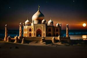 el taj mahal es un arena castillo en el desierto. generado por ai foto