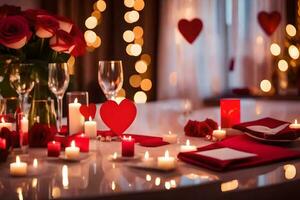 a table setting with red and white hearts. AI-Generated photo