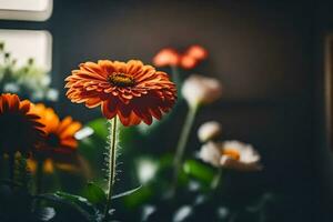 orange flowers in a vase. AI-Generated photo