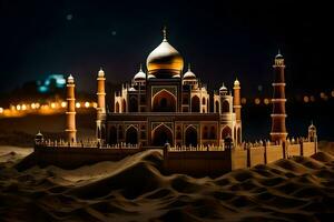 a model of a taj mahal in the desert. AI-Generated photo