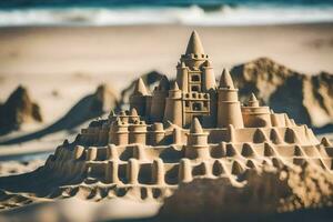 a sand castle on the beach. AI-Generated photo