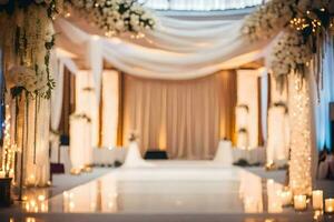 a wedding ceremony is set up with candles and flowers. AI-Generated photo