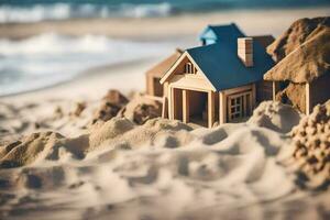 a small wooden house on the beach. AI-Generated photo