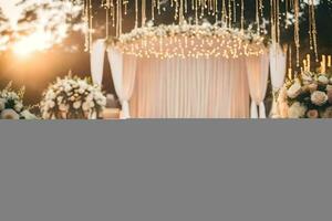 a wedding ceremony with flowers and candles. AI-Generated photo