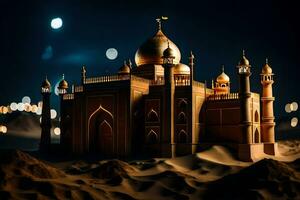 a taj mahal in the desert at night. AI-Generated photo