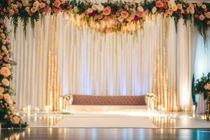 floral arch for wedding ceremony. AI-Generated photo