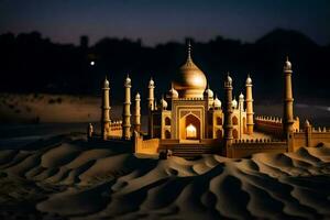 a model of a taj mahal in the desert. AI-Generated photo