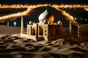 a model of a taj mahal in the desert at night. AI-Generated photo