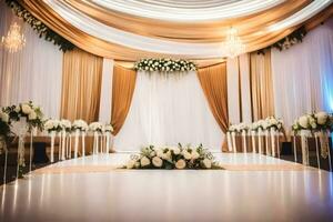 wedding ceremony with white and gold decor. AI-Generated photo