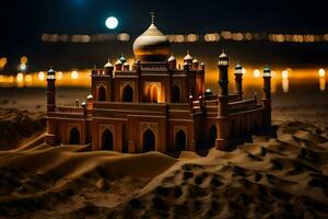 a model of a mosque in the desert at night. AI-Generated photo