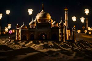 a model of a taj mahal in the desert at night. AI-Generated photo