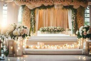 un Boda ceremonia con velas y flores generado por ai foto